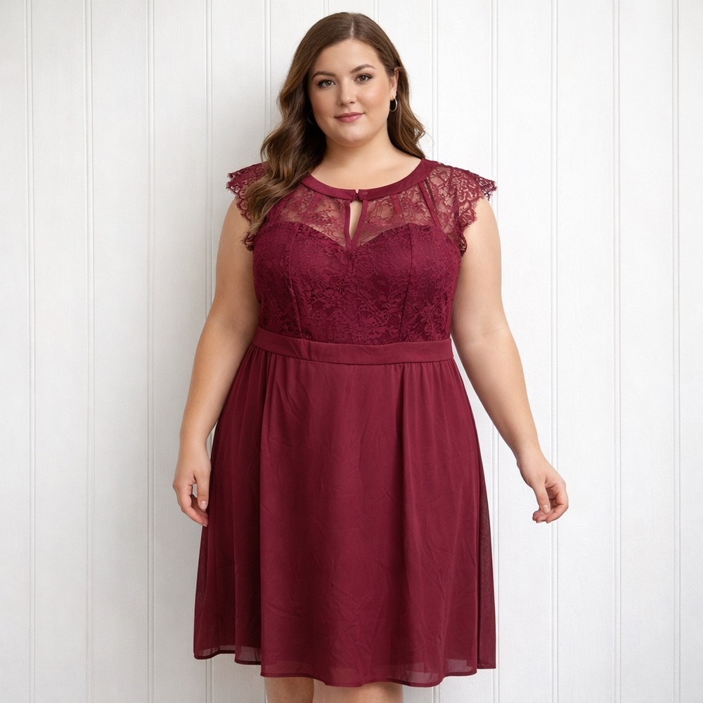 Liza Lux 2X Purple Lace Midi Dress Formal Evening Party Sleeveless